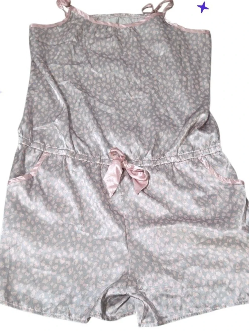 Justice 18/20 Jrs Pink Grey Satin Leopard Print Romper Pjs